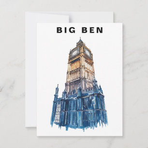 Big Ben London Storbritannien Resa Akvarell  Vykort