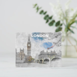 Big Ben London - Vintage resor Illustration Vykort