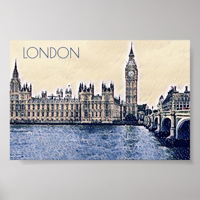 Big Ben London Watercolor art Poster (Framsidan)