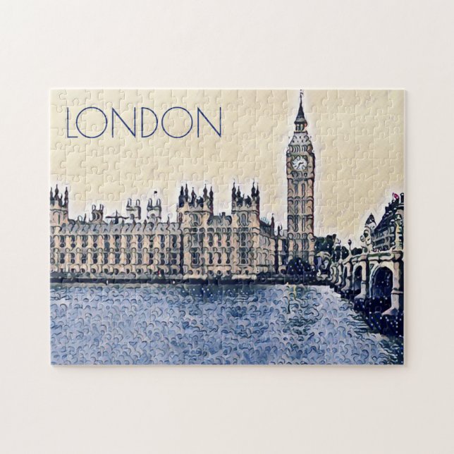 Big Ben London Watercolor art Pussel (Horisontell)