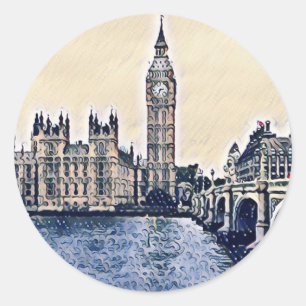 Big Ben London Watercolor art Runt Klistermärke
