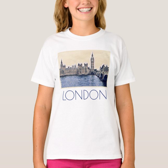 Big Ben London Watercolor art T Shirt (Framsida)