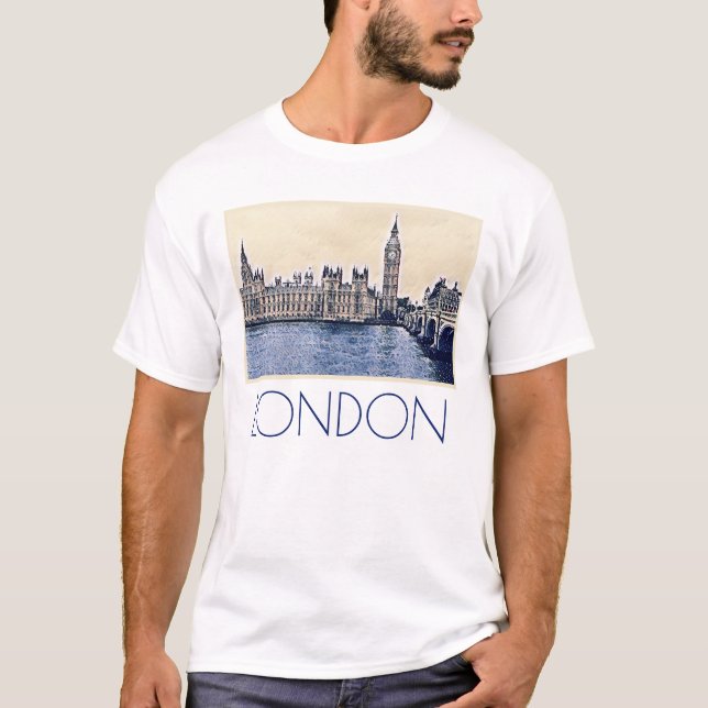 Big Ben London Watercolor art T Shirt (Framsida)