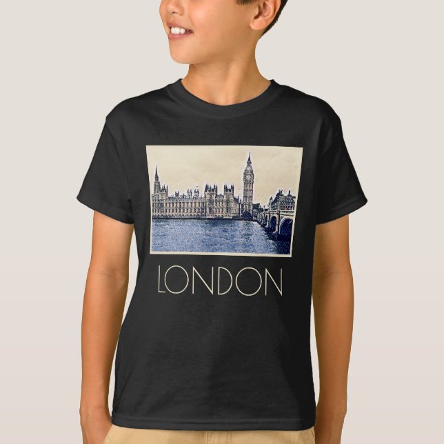 Big Ben London Watercolor art T Shirt (Framsida)