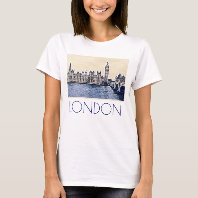 Big Ben London Watercolor art T Shirt (Framsida)