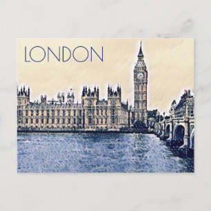 Big Ben London Watercolor art Vykort