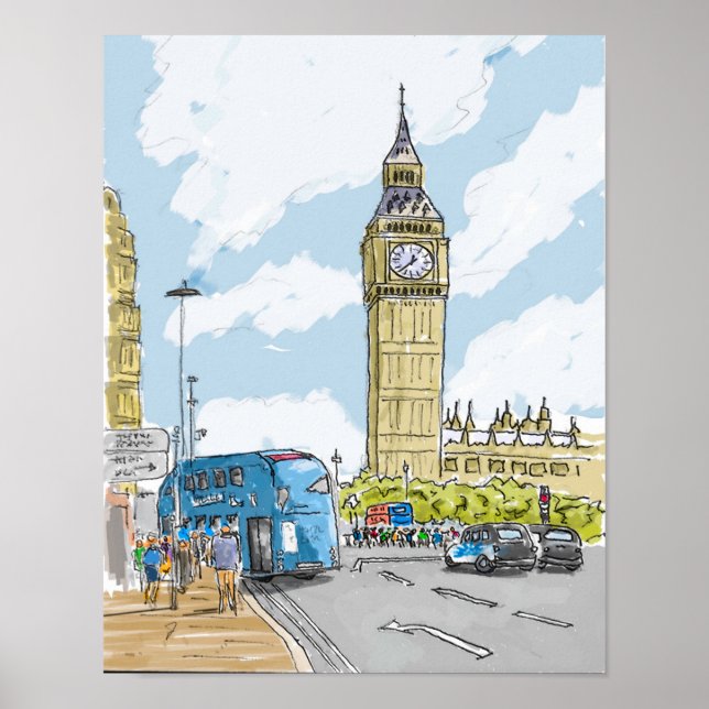 Big Ben London Watercolor Poster (Framsidan)