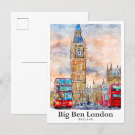 Big Ben London Watercolor Sketch Hand plockade Vykort