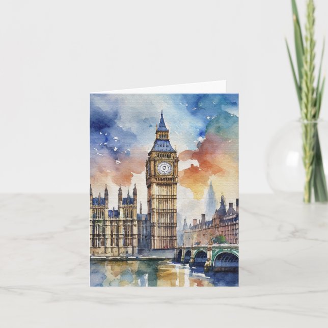 Big Ben London Watercolor Stationery Kort (Framsida)