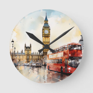 Big Ben och red buss i London Rund Klocka