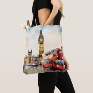 Big Ben och red buss i London Tygkasse