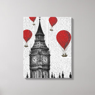 Big Ben och Red-Luftballonger Canvastryck