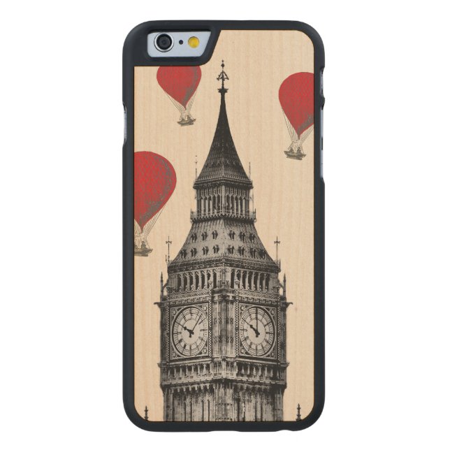 Big Ben och Red Luftballongs 2 Carved Wood iPhone Skal (Baksidan)