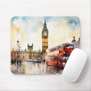 Big Ben och röd buss i London Musmatta