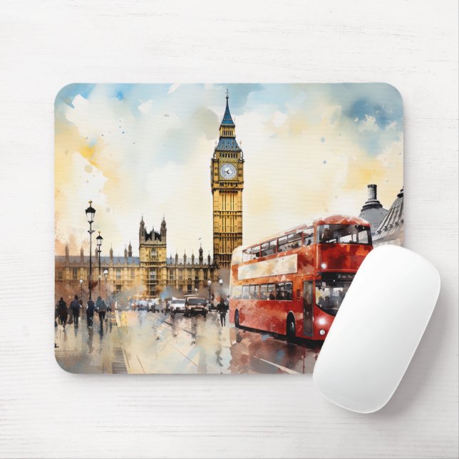 Big Ben och röd buss i London Musmatta (Med mus)