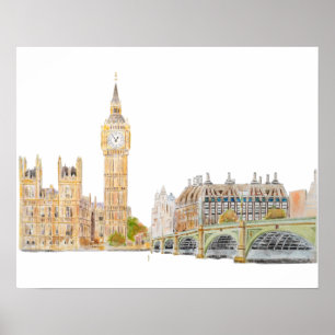 Big Ben och Westminster palace vattenfärg Poster