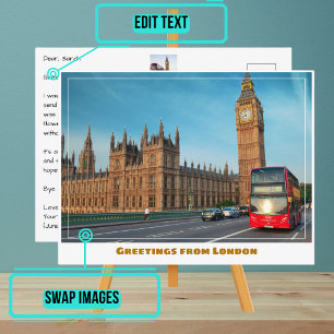 Big Ben & Red Dubbla Decker Buss i London England Vykort