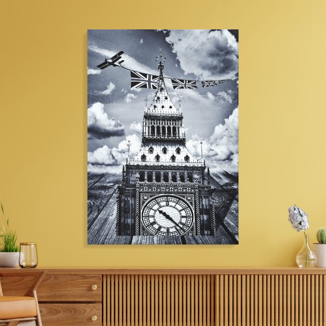 Big Ben Surreal British Art, London Canvastryck (Insitu (Vardagsrum))