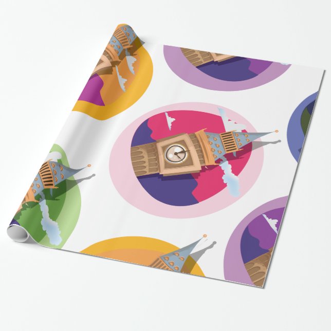 Big Ben Westminster klocktorn mönster Presentpapper (Utrullad)