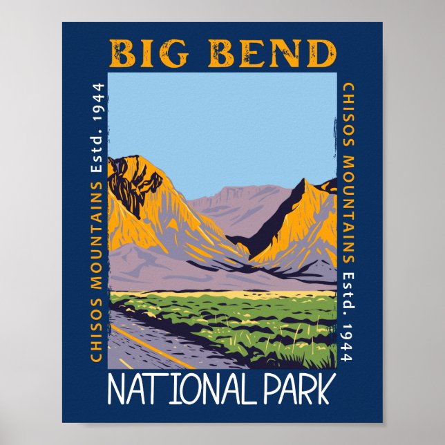 Big Bend National Park Chisos Mountain Disted Poster (Framsidan)