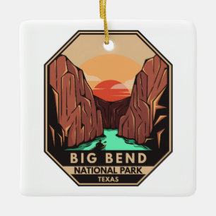 Big Bend National Park Kayak Retro Emblem Julgransprydnad Keramik