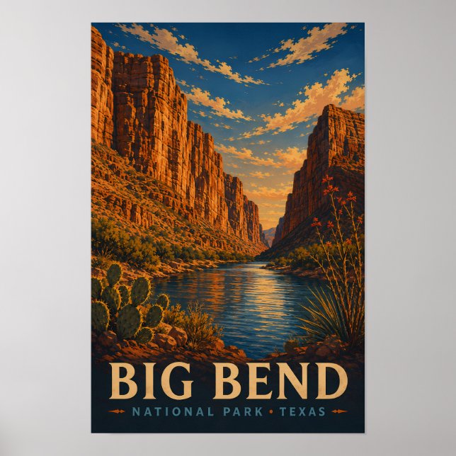 Big Bend National Park Texas Modern Träsnitt Poster (Framsidan)