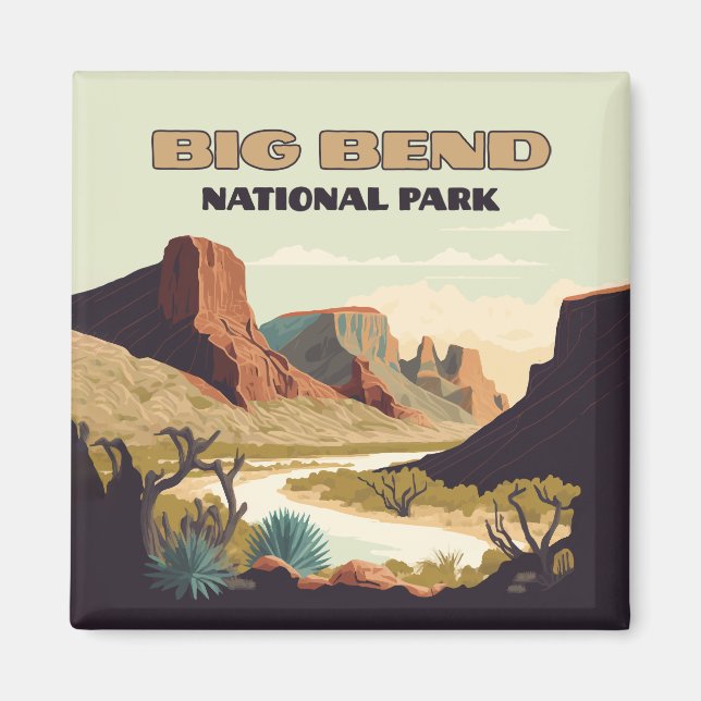 Big Bend National Park Texas Retro Travel Magnet (Framsidan)
