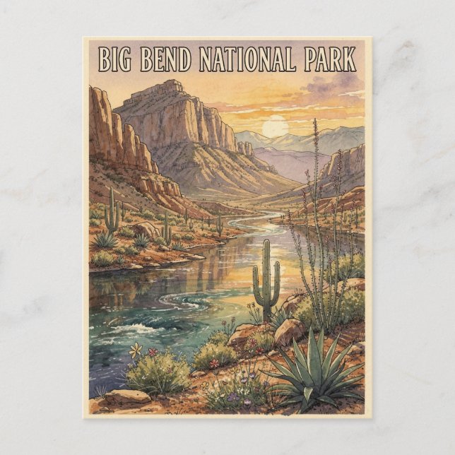 Big Bend National Park Vintage Öken Vykort (Framsida)