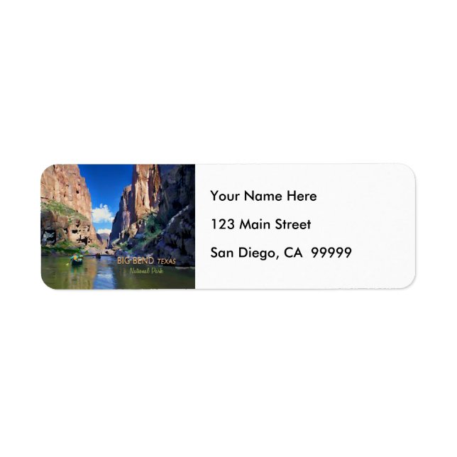 Big Bend Texas nationalpark Mariscal Canyon Returadress Etikett (Framsidan)