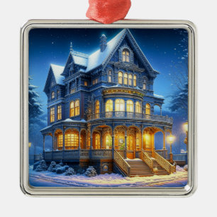 Big Benice Victorian House vid jul Julgransprydnad Metall