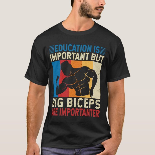 Big Biceps Muscle Gym älskare Humor T Shirt (Framsida)