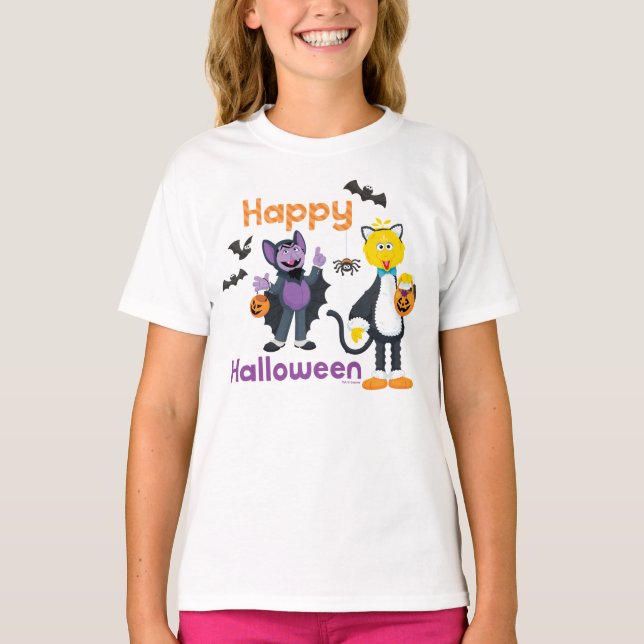 Big Bird and Count | Happy halloween T Shirt (Framsida)