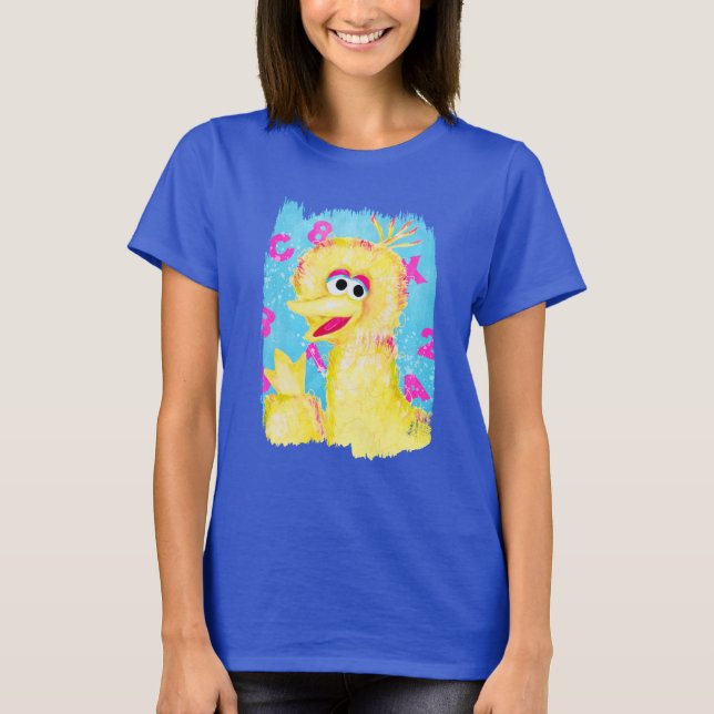 Big Bird Wave Sesame Street Character Art T Shirt (Framsida)