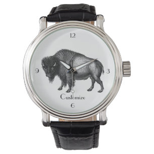 Big Bison Buffalo Thunder_Cove Round Clock Armbandsur