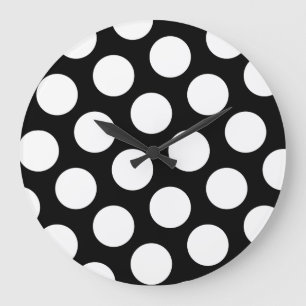 Big Black and White Polka dots Stor Klocka