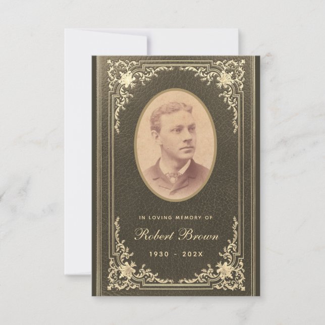 Big Black Guld-fotopatens begravningskort för minn Inbjudningar (Framsida)