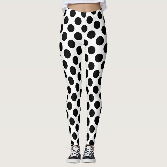 Big Black Polka dots Mönster White Leggings (Framsida)