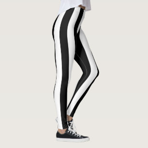 Big Black White Lodrät Rand Leggings