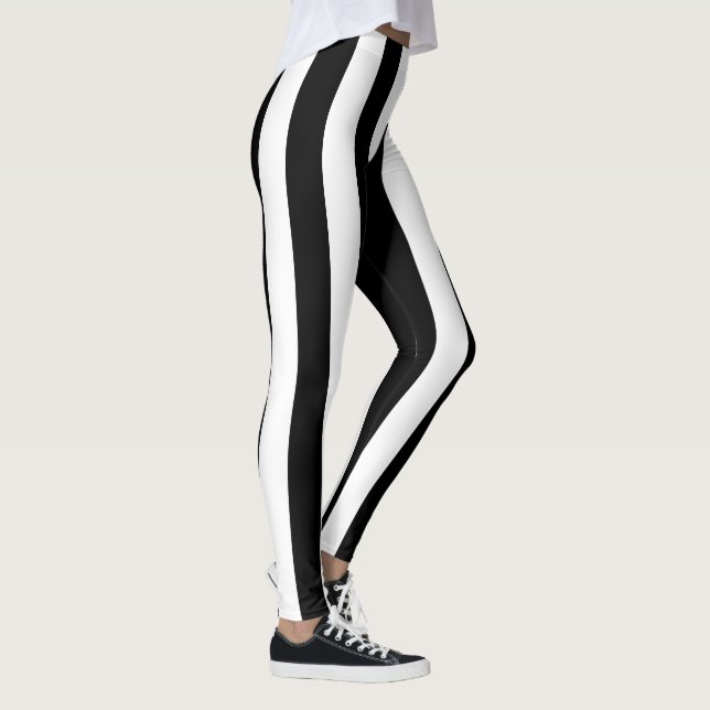 Big Black White Lodrät Rand Leggings (Höger)