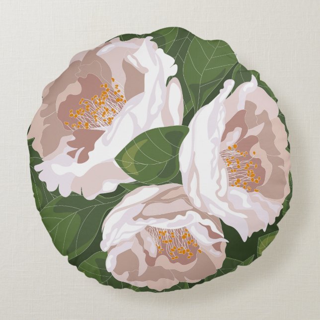 Big Bloom Camellia Charm Rund Kudde (Baksidan)