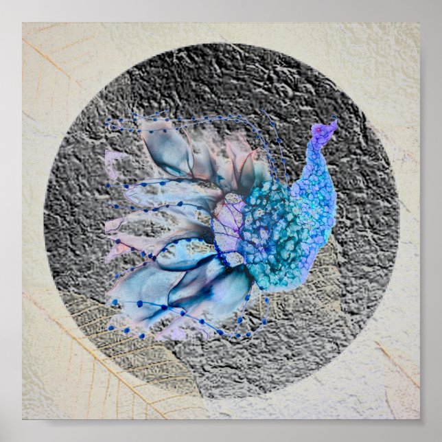 "Big Blue Bird" 8" x 8"Framat och matchat Poster (Framsidan)