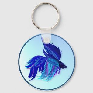 Big Blue Siamese Fighting Fish Keychains Nyckelring