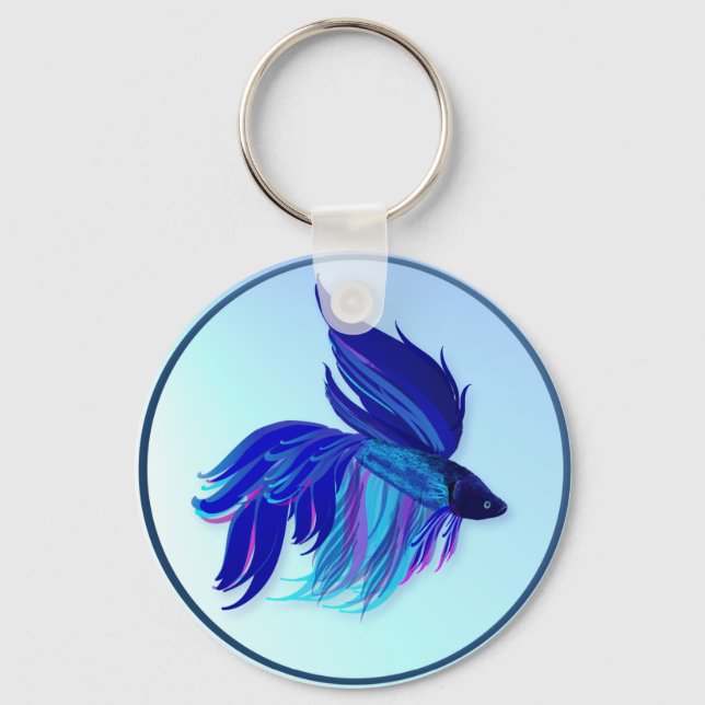 Big Blue Siamese Fighting Fish Keychains Nyckelring (Framsida)