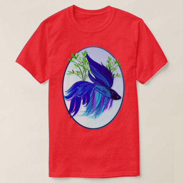 Big Blue Siamese Fighting Fish Oval T Shirt (Design framsida)