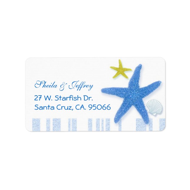 Big Blue Starfish Beach Wedding Adress Adressetikett (Framsidan)