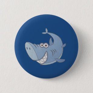 Big Blue Tecknad Shark Knapp
