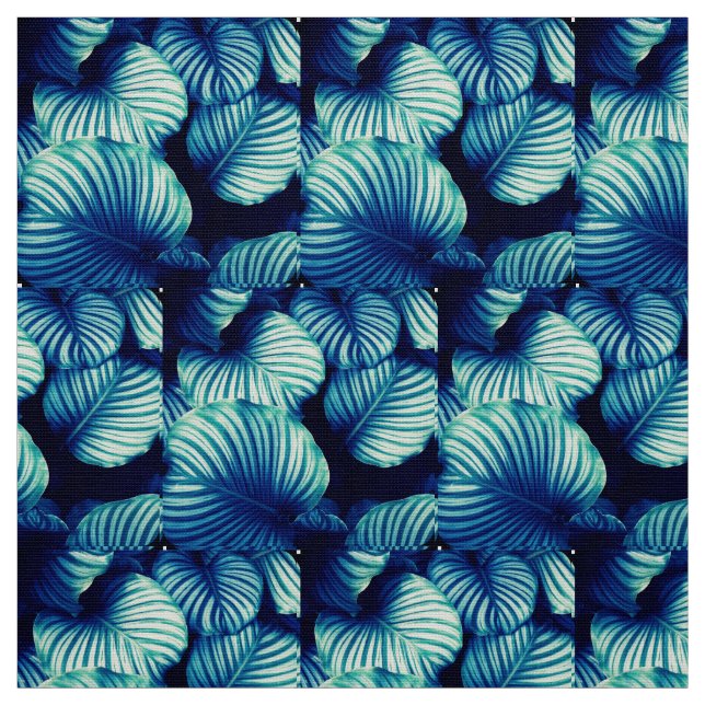 Big Blue Tropical Lövs Fabric Tyg (Provkarta)