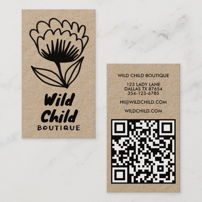 BIG BOLD BLOOM Rustic Minimal Blommigt QR-kod Visitkort (Fram/baksida)