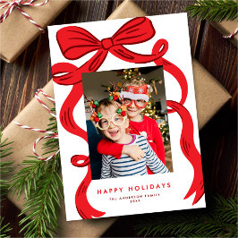 Big Bold Bright Red Bow Christmas Photo Julkort