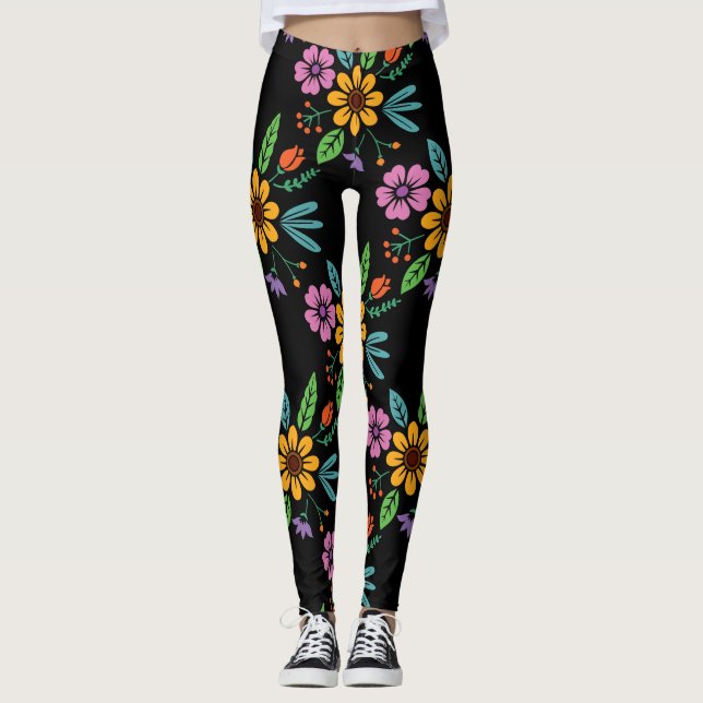 Big Bold Colorful Flowers Leggings (Framsida)